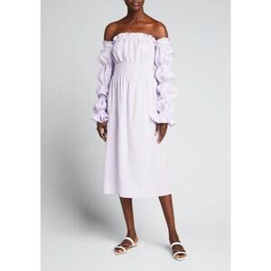 NWT Sleeper Lavender Purple Michelin Man Linen Smocked Maxi Dress Size Large